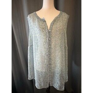 Womens Liz Claiborne Blue Green Sleeveless Top Size 3X Sheer Blouse